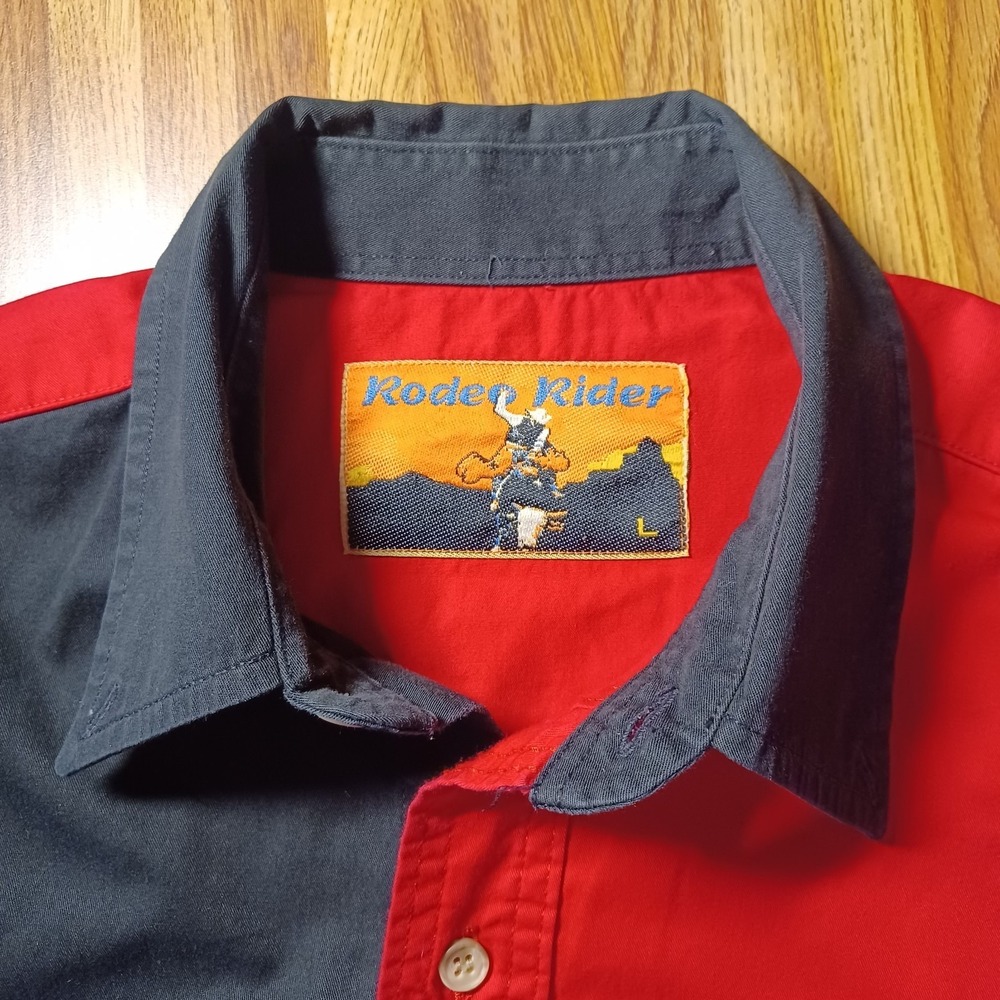 Rodeo Rider Red Black Colorblock Split Design L/S Embroidered Rodeo Star Cowboy - Picture 5 of 8